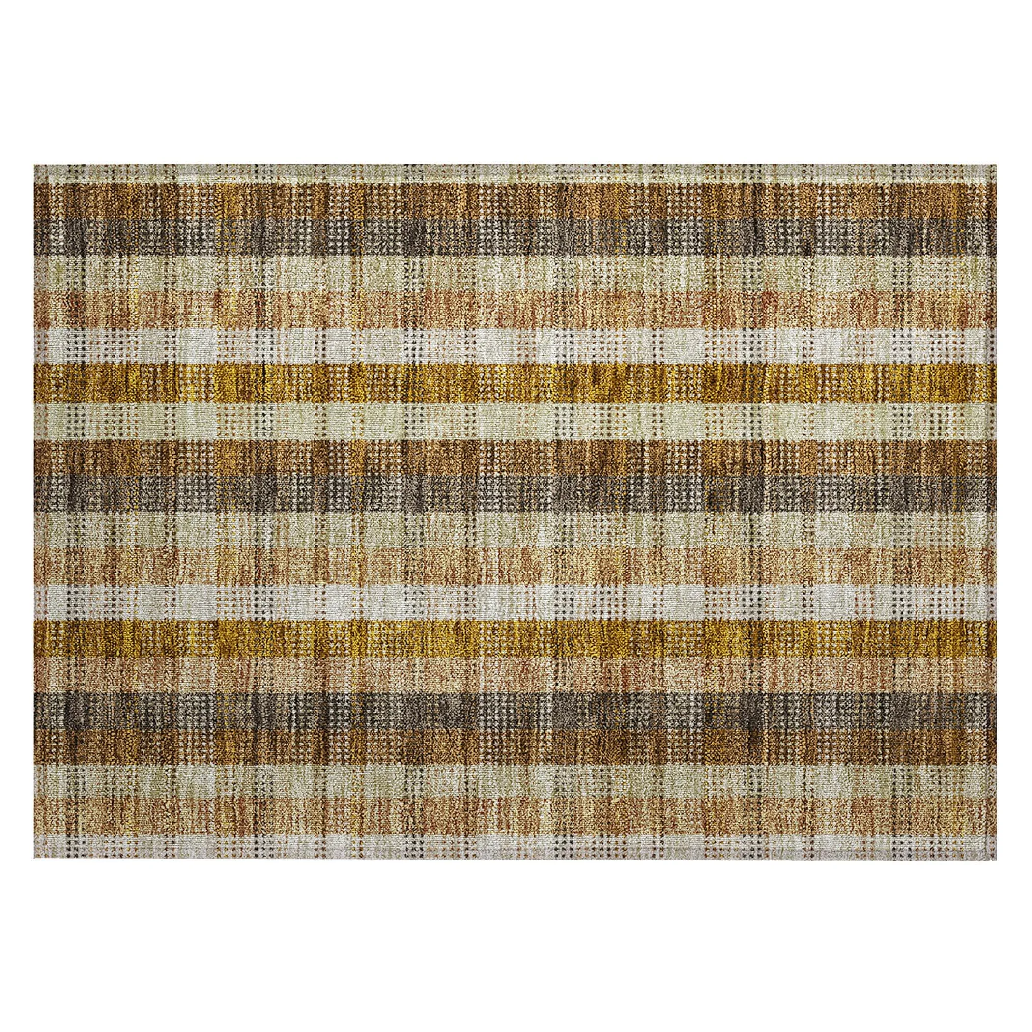 Machine Washable Indoor/ Outdoor Modern Plaid Chantille Rug