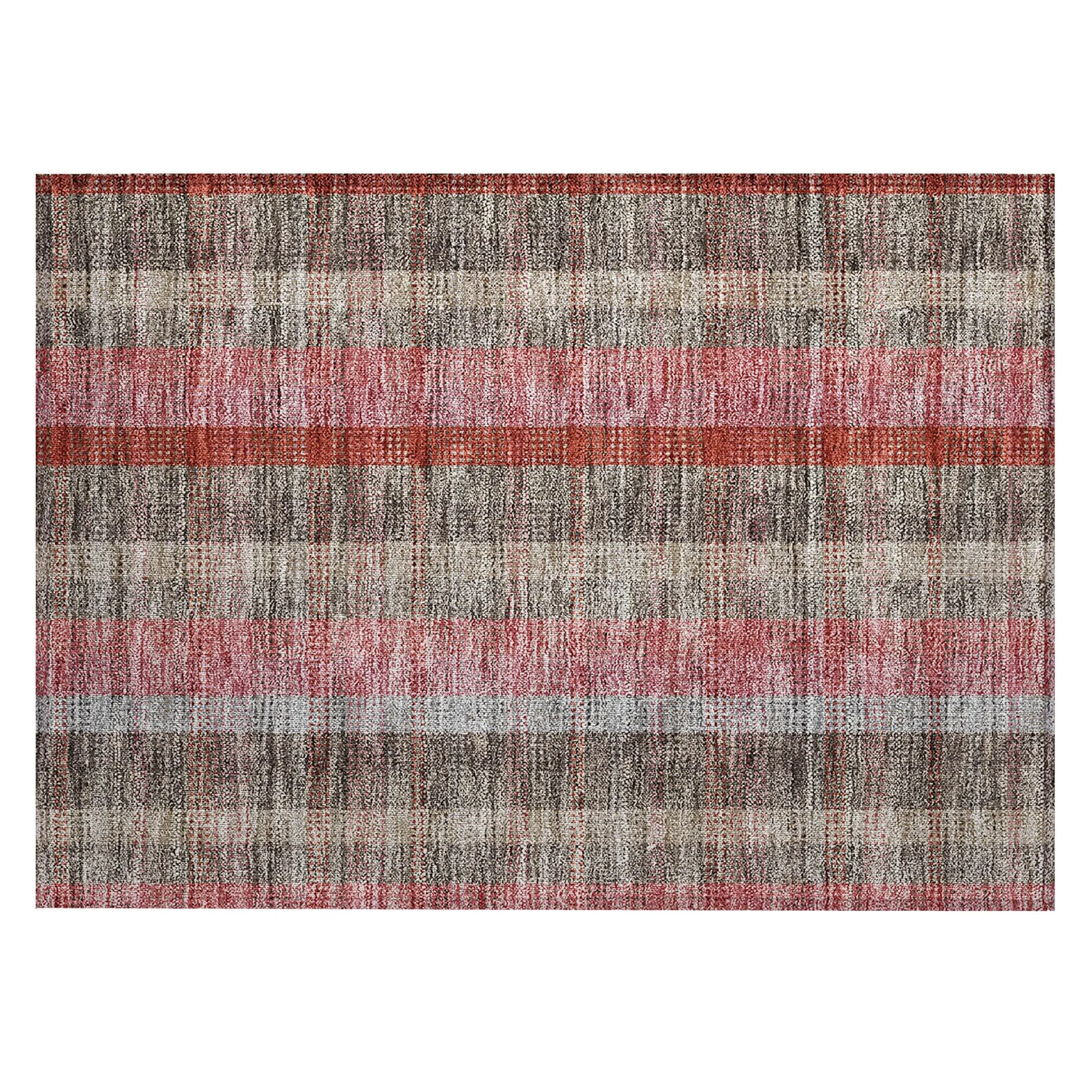 Machine Washable Indoor/ Outdoor Modern Plaid Chantille Rug
