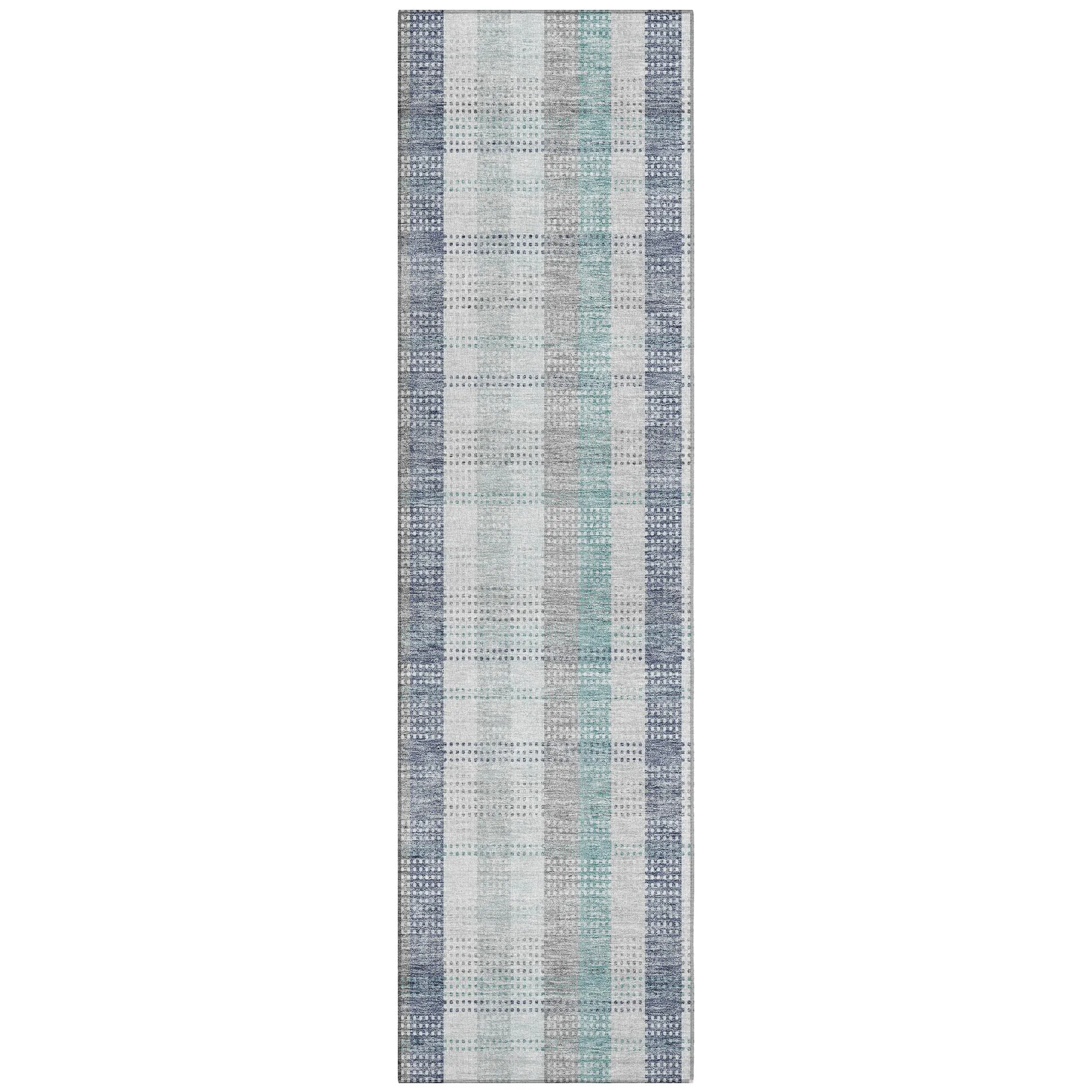 Machine Washable Indoor/ Outdoor Modern Plaid Chantille Rug