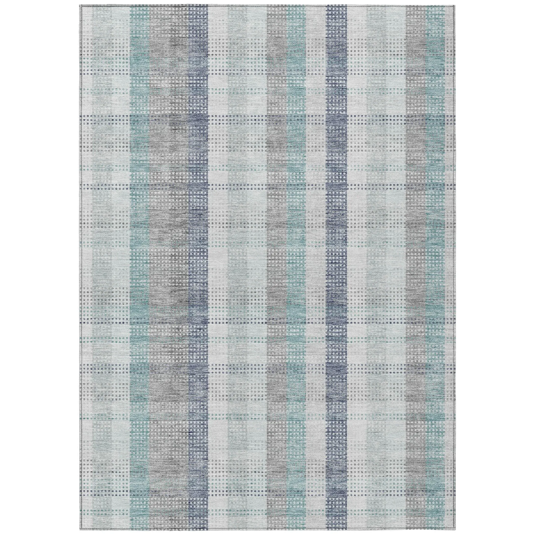 Machine Washable Indoor/ Outdoor Modern Plaid Chantille Rug