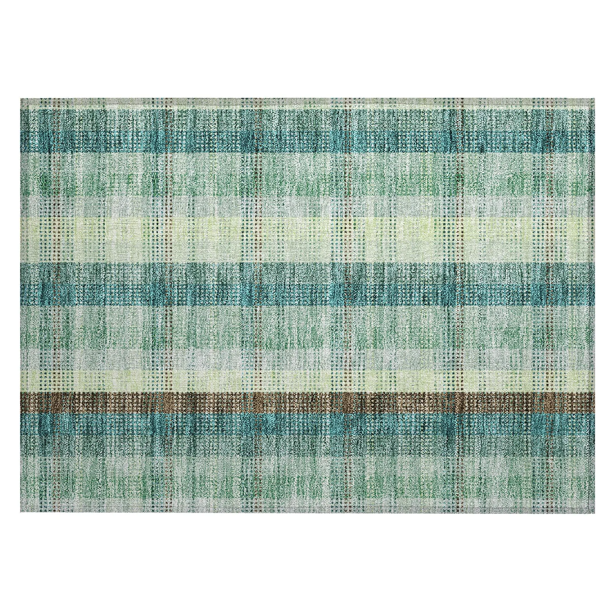 Machine Washable Indoor/ Outdoor Modern Plaid Chantille Rug