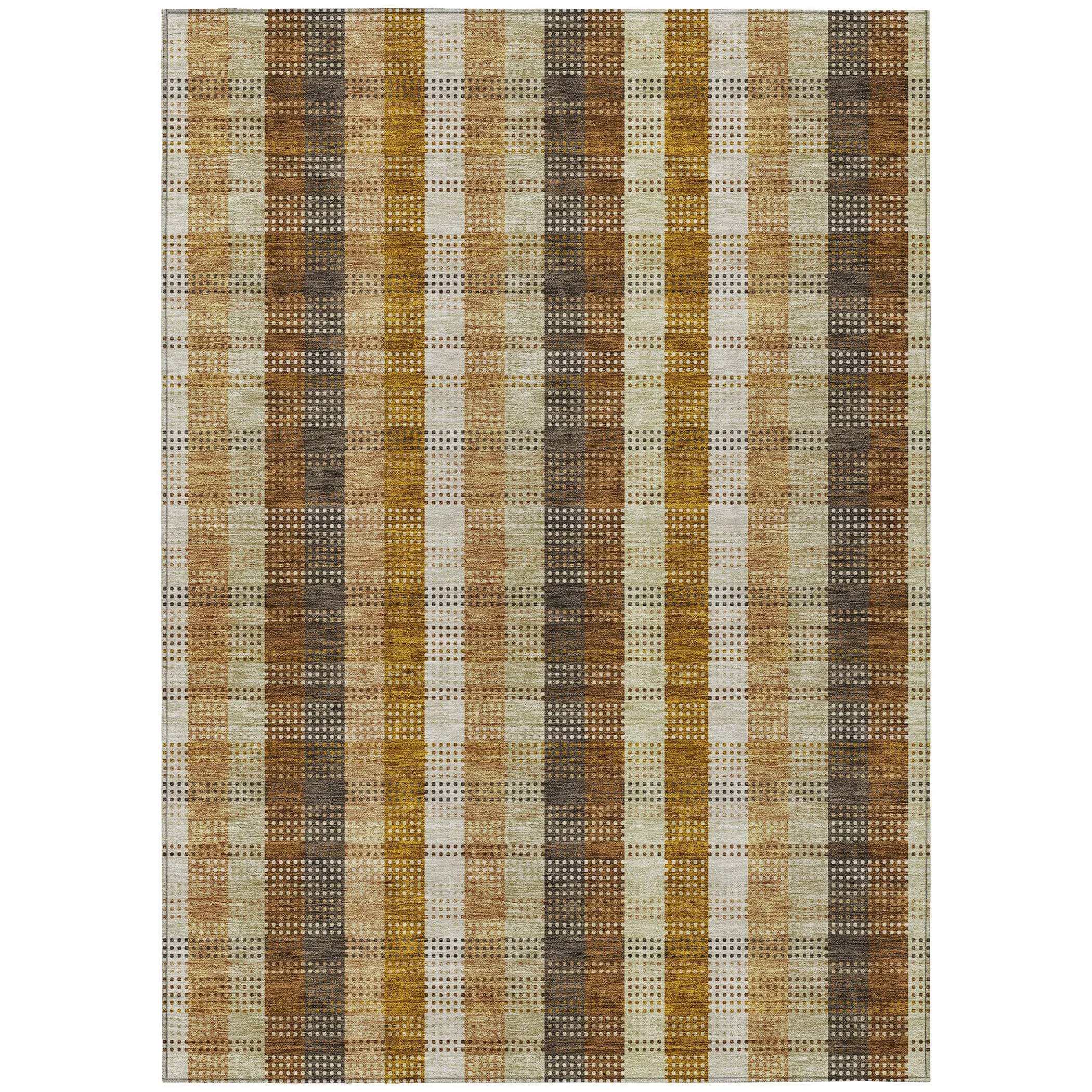 Machine Washable Indoor/ Outdoor Modern Plaid Chantille Rug