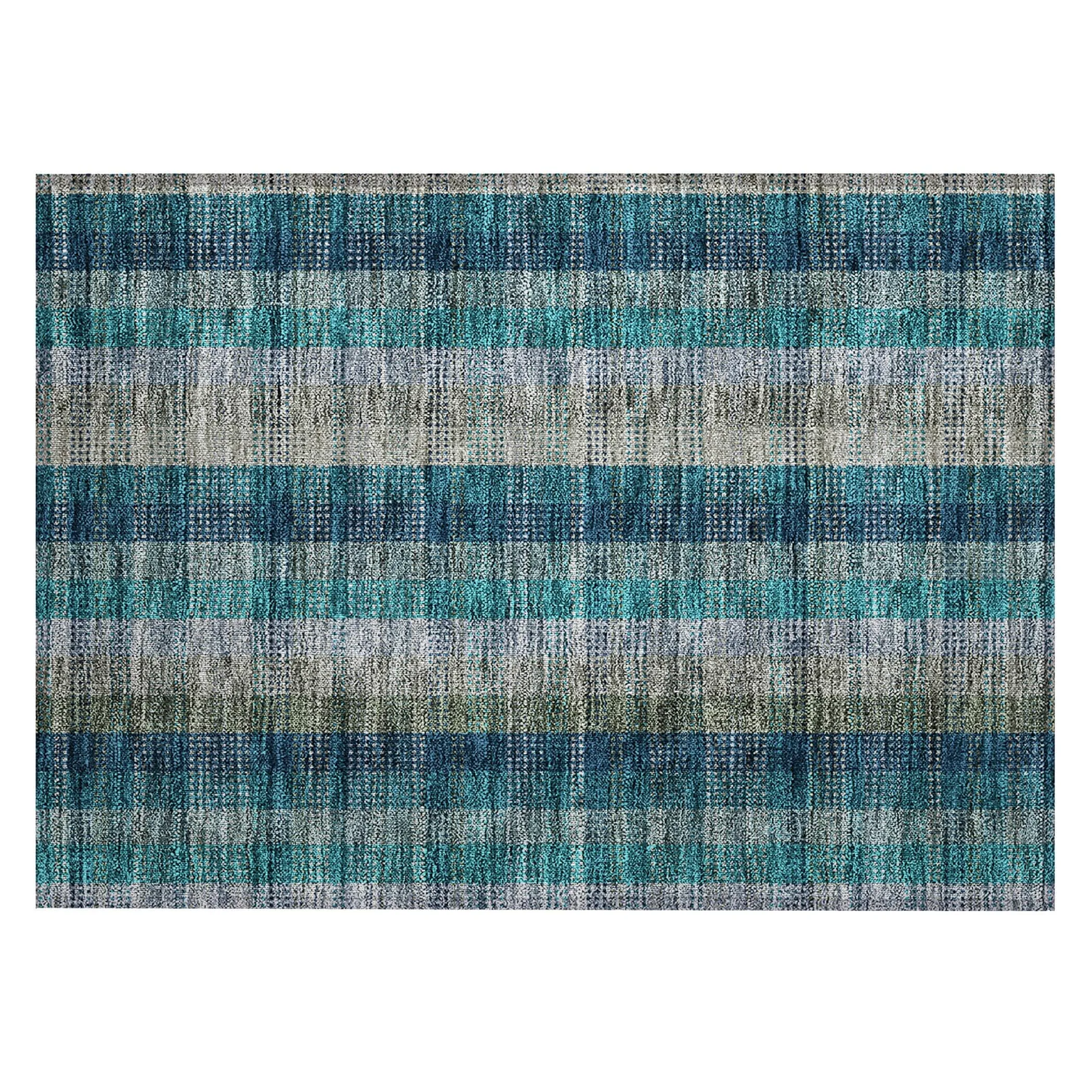 Machine Washable Indoor/ Outdoor Modern Plaid Chantille Rug