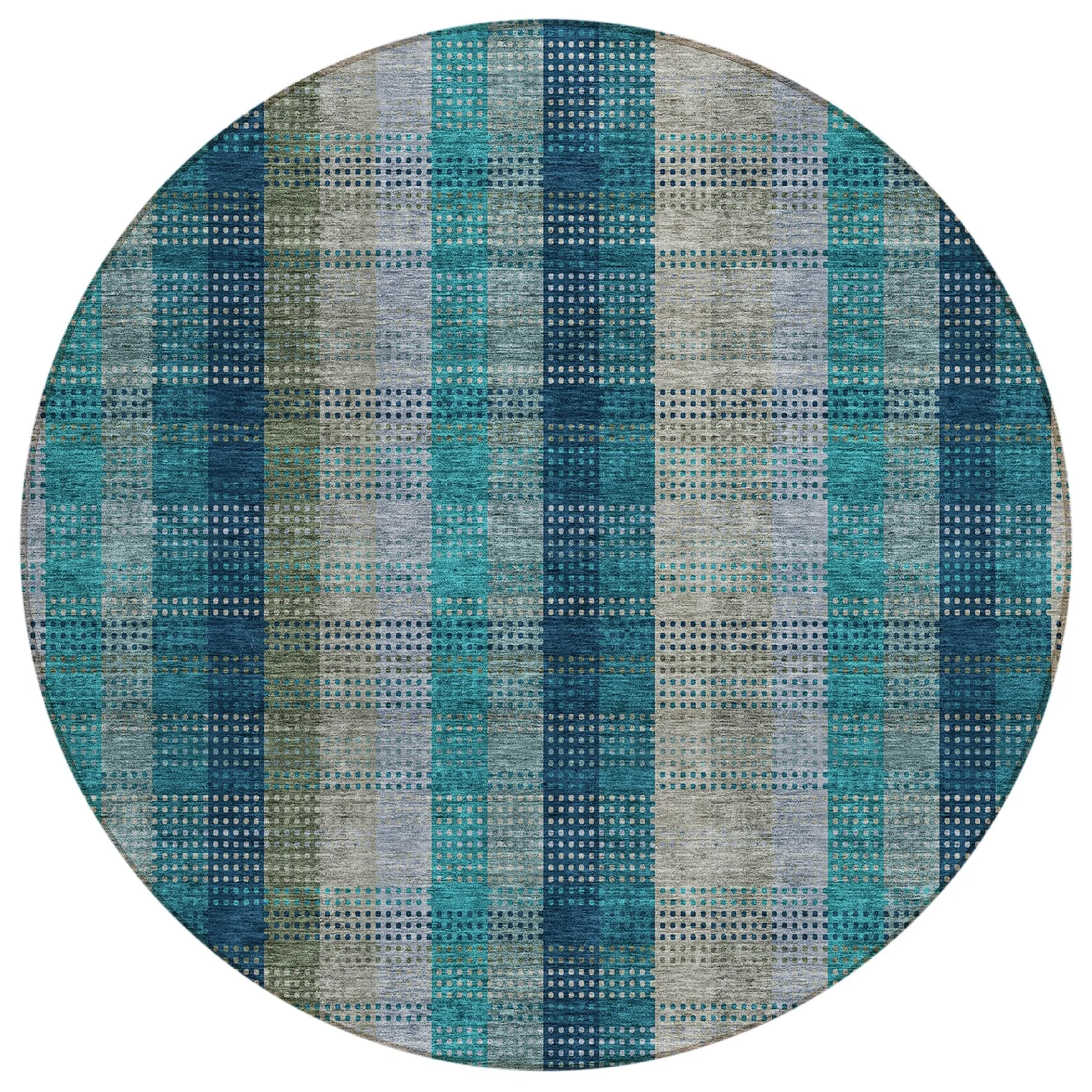 Machine Washable Indoor/ Outdoor Modern Plaid Chantille Rug