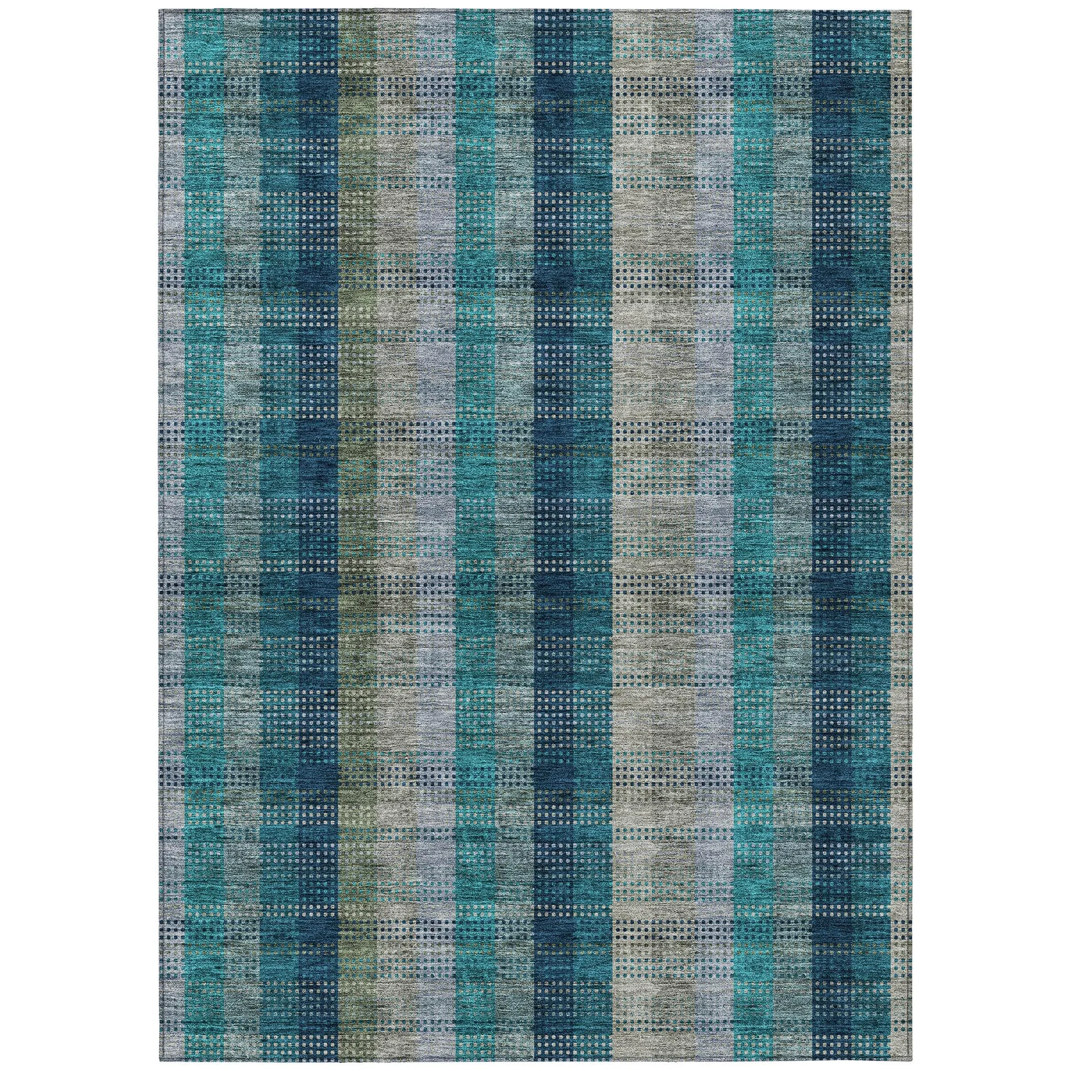 Machine Washable Indoor/ Outdoor Modern Plaid Chantille Rug