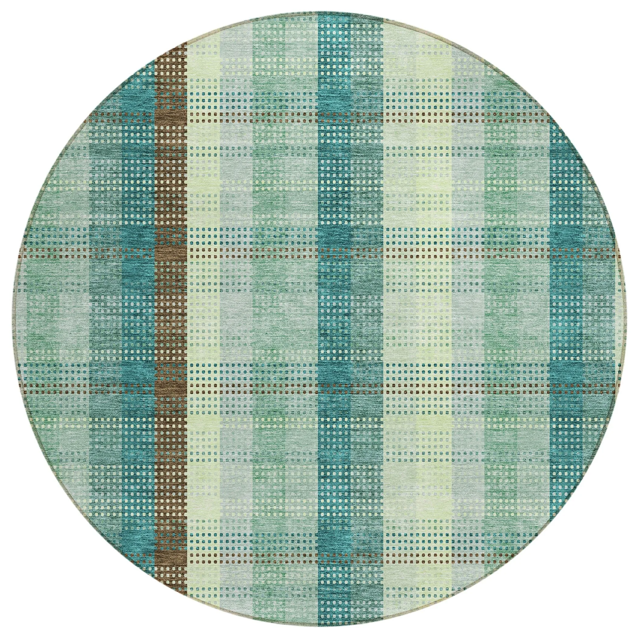 Machine Washable Indoor/ Outdoor Modern Plaid Chantille Rug