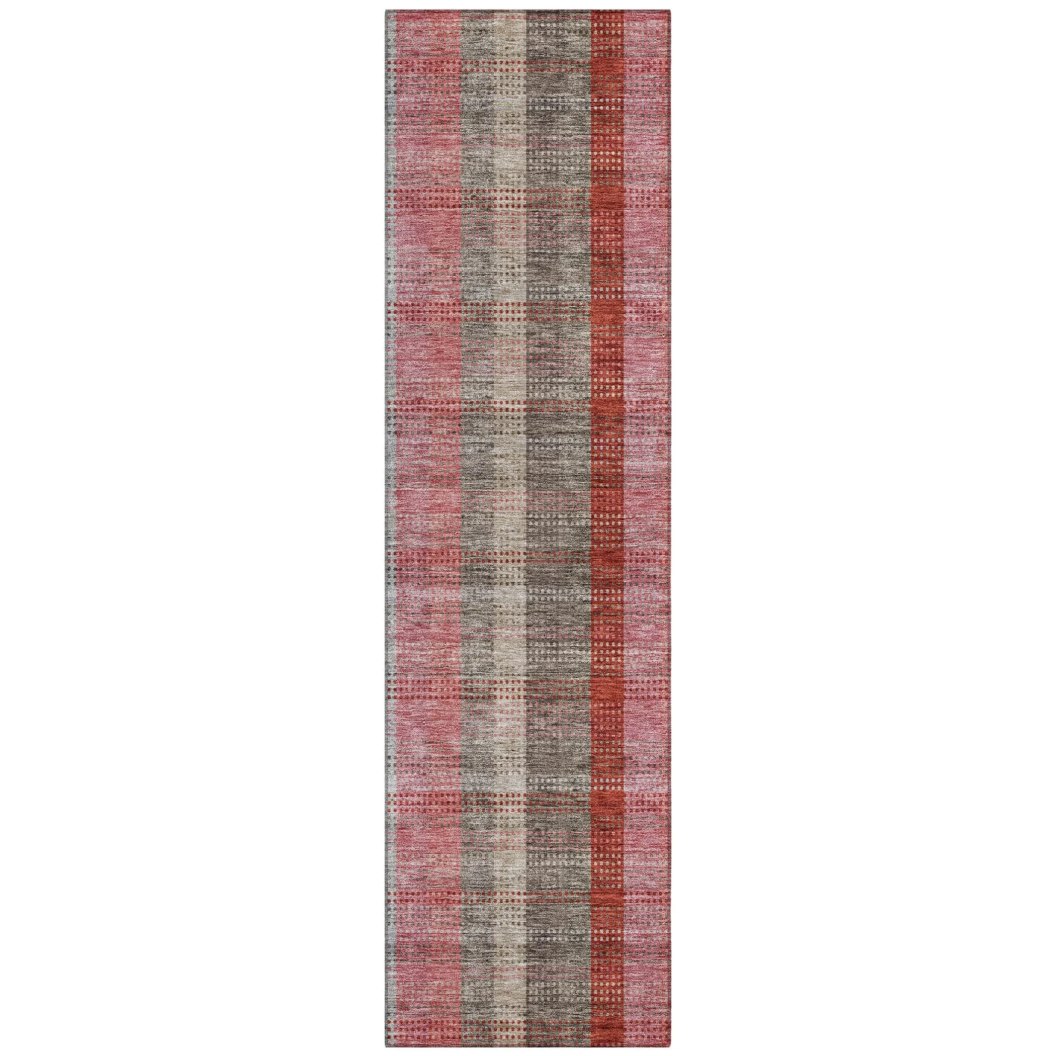 Machine Washable Indoor/ Outdoor Modern Plaid Chantille Rug