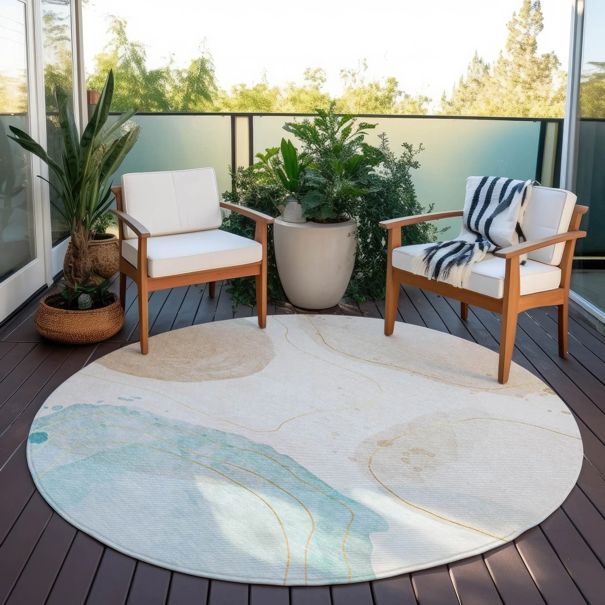 Machine Washable Indoor/ Outdoor Modern Shapes Chantille Rug