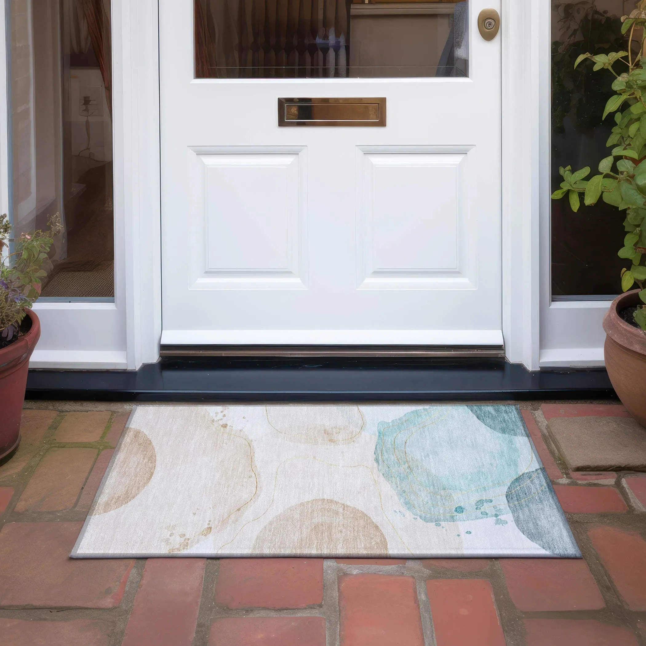 Machine Washable Indoor/ Outdoor Modern Shapes Chantille Rug