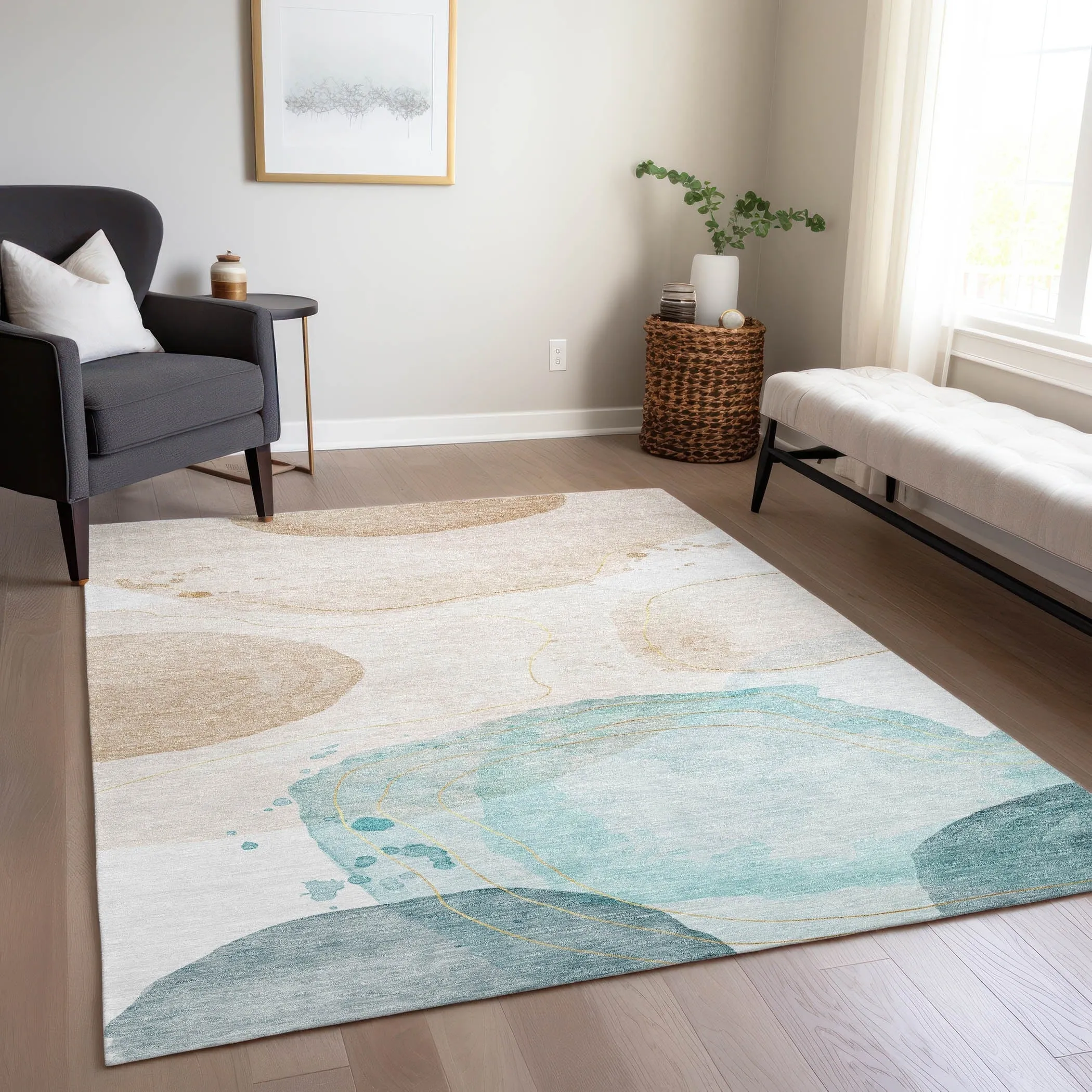 Machine Washable Indoor/ Outdoor Modern Shapes Chantille Rug