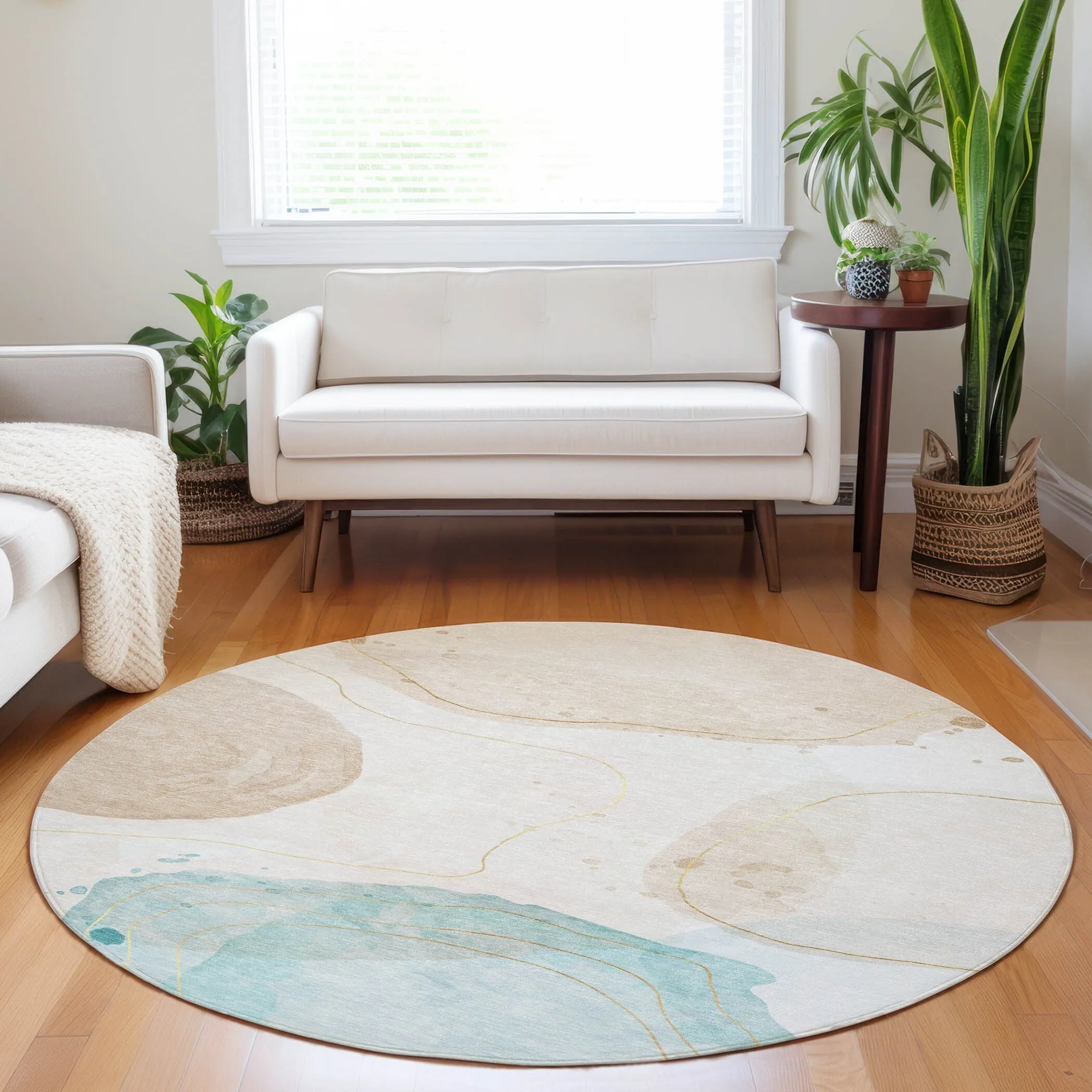 Machine Washable Indoor/ Outdoor Modern Shapes Chantille Rug