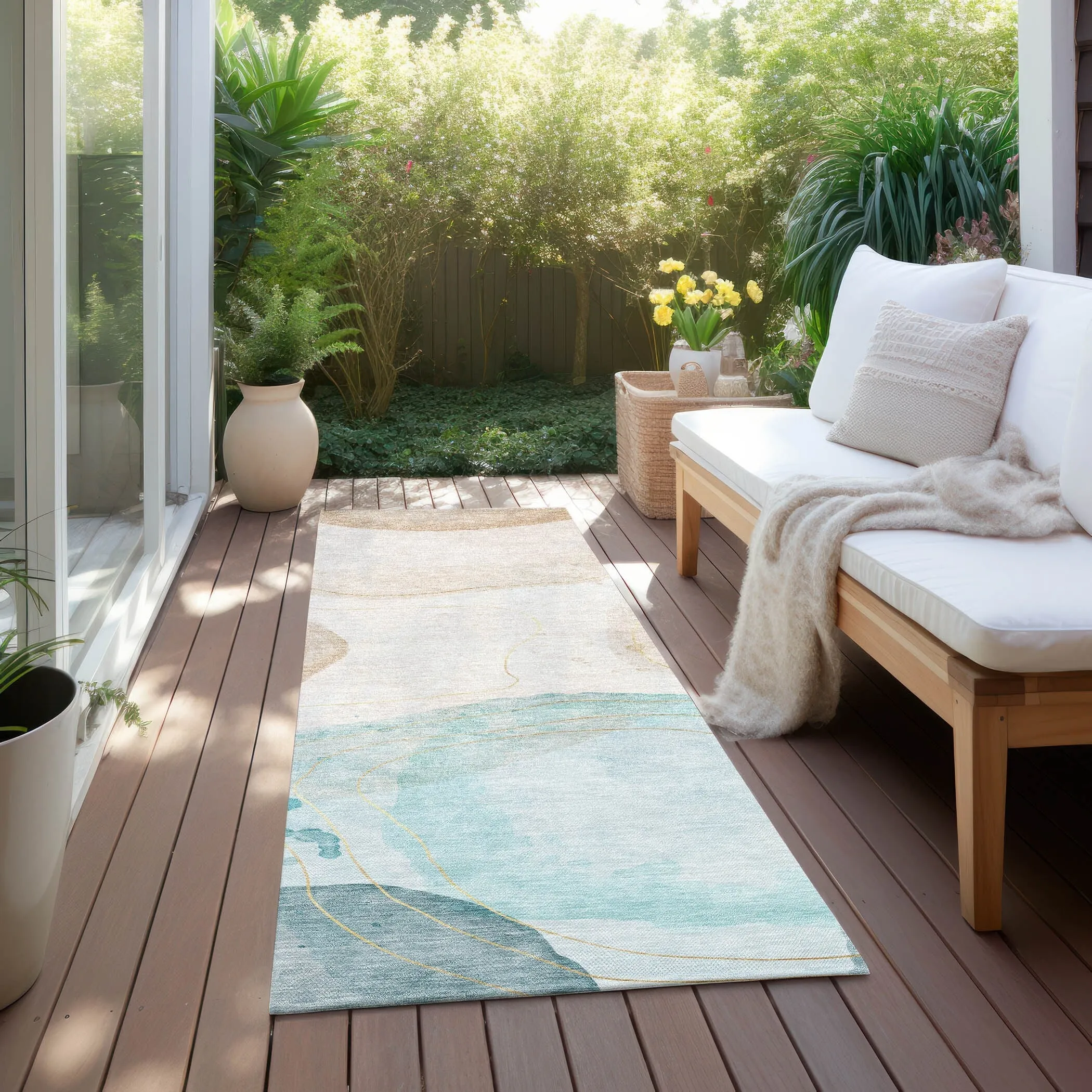 Machine Washable Indoor/ Outdoor Modern Shapes Chantille Rug