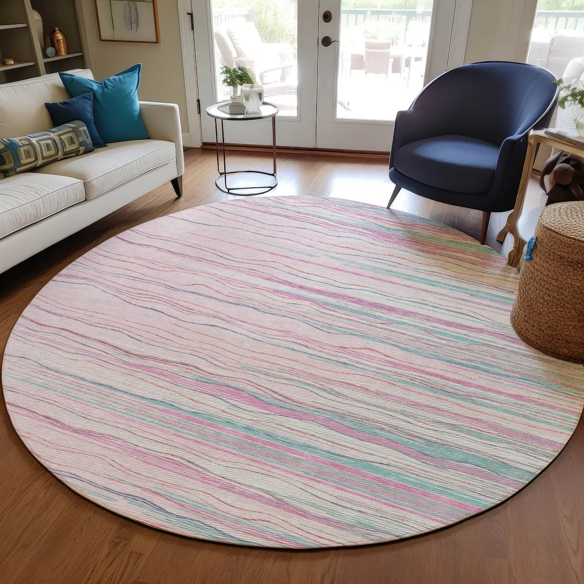 Machine Washable Indoor/ Outdoor Modern Stripe Chantille Rug