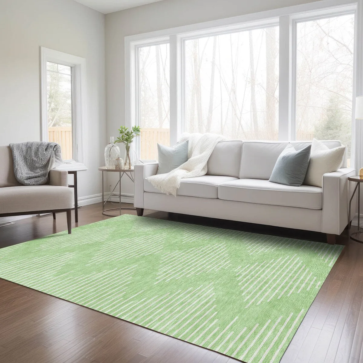 Machine Washable Indoor/ Outdoor Modern Stripe Chantille Rug