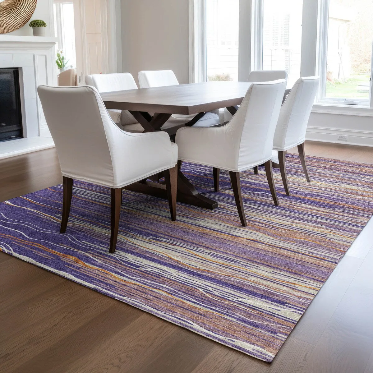 Machine Washable Indoor/ Outdoor Modern Stripe Chantille Rug