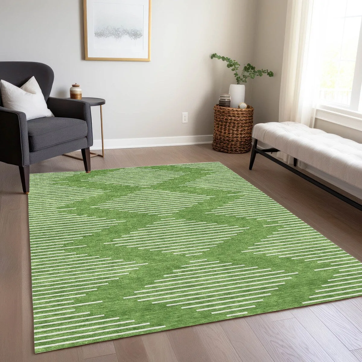 Machine Washable Indoor/ Outdoor Modern Stripe Chantille Rug