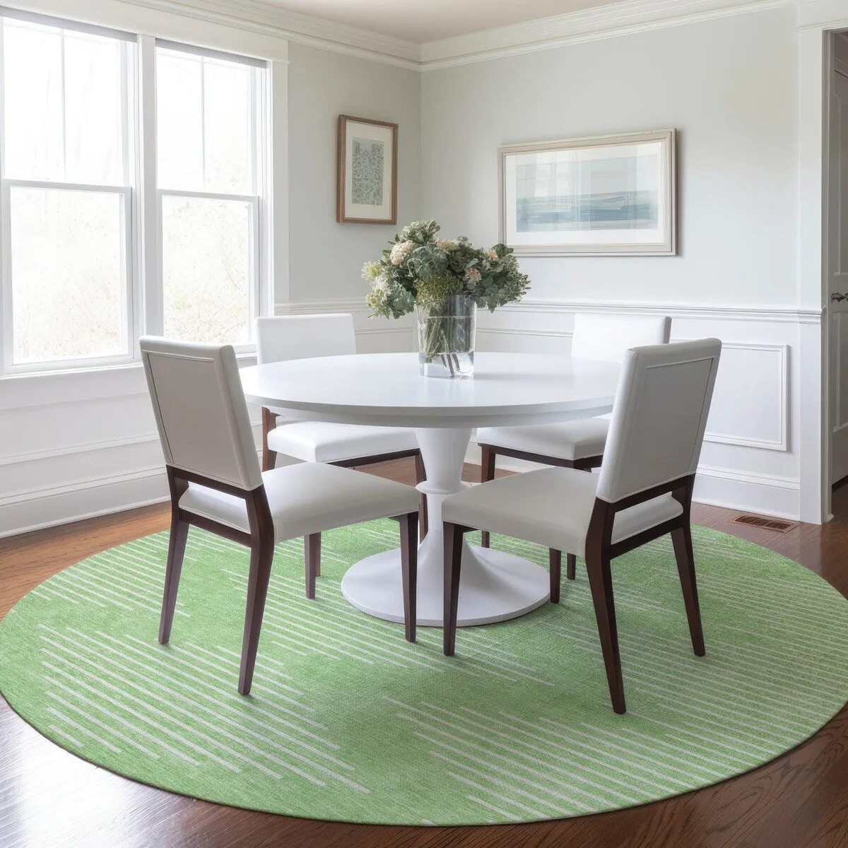 Machine Washable Indoor/ Outdoor Modern Stripe Chantille Rug