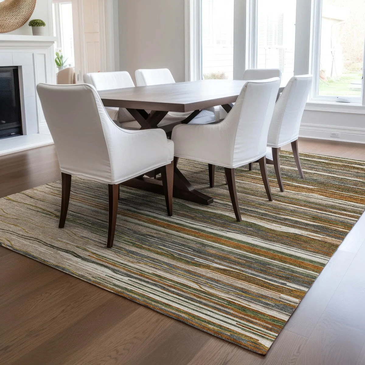 Machine Washable Indoor/ Outdoor Modern Stripe Chantille Rug