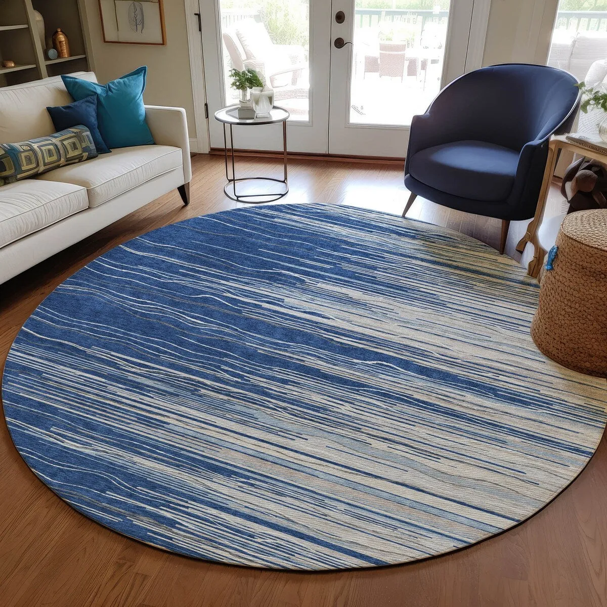 Machine Washable Indoor/ Outdoor Modern Stripe Chantille Rug