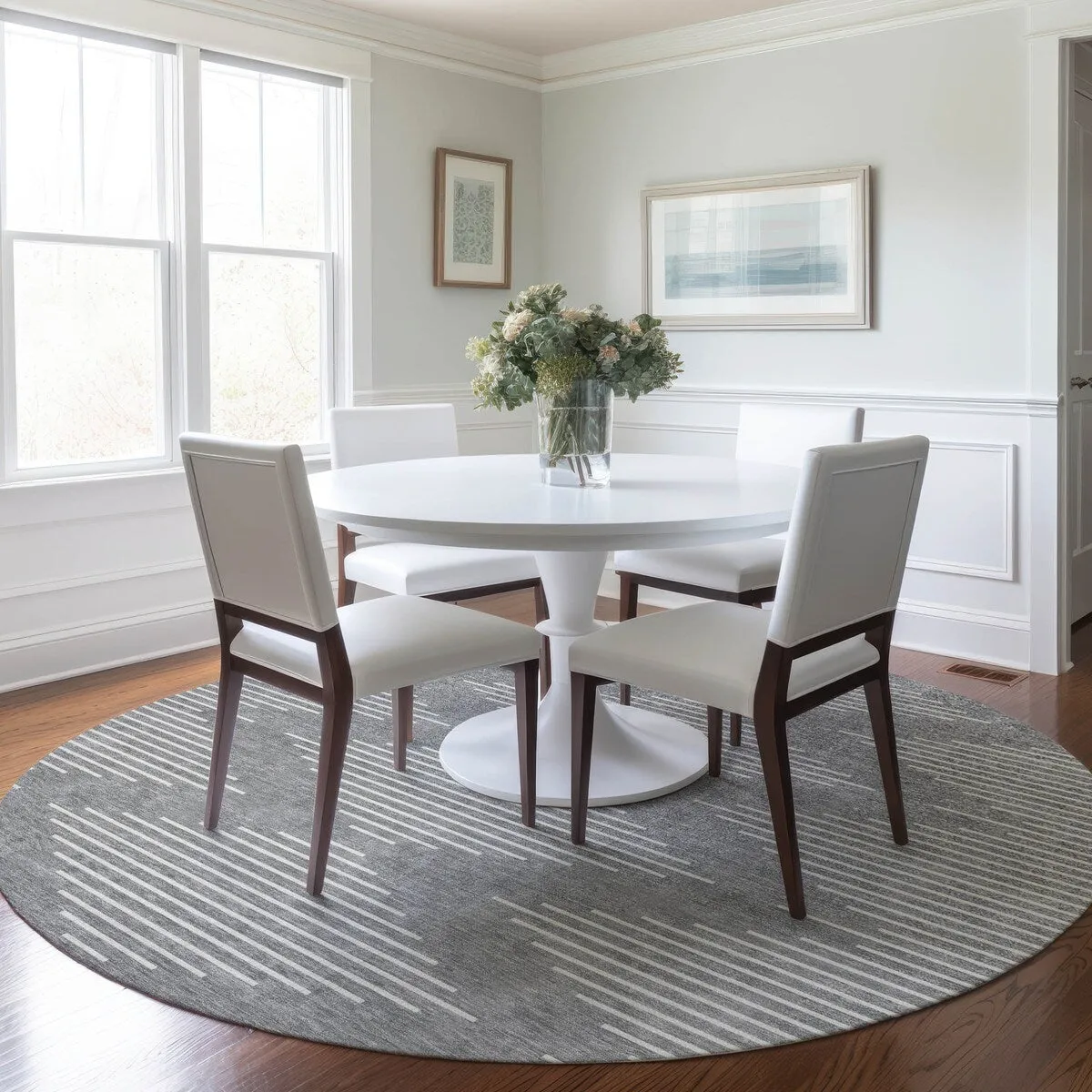 Machine Washable Indoor/ Outdoor Modern Stripe Chantille Rug