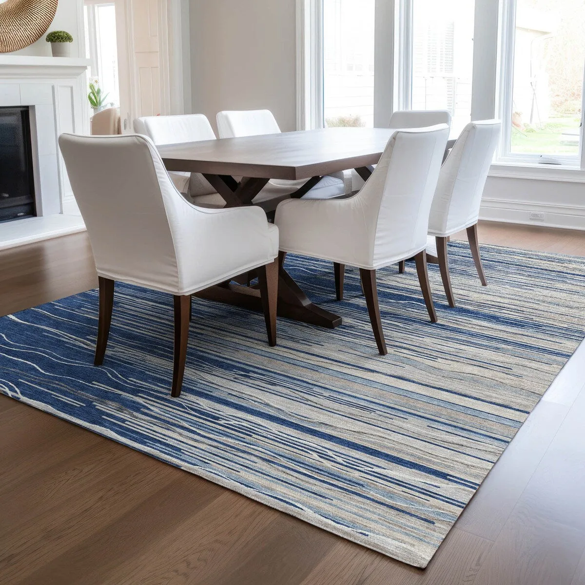 Machine Washable Indoor/ Outdoor Modern Stripe Chantille Rug