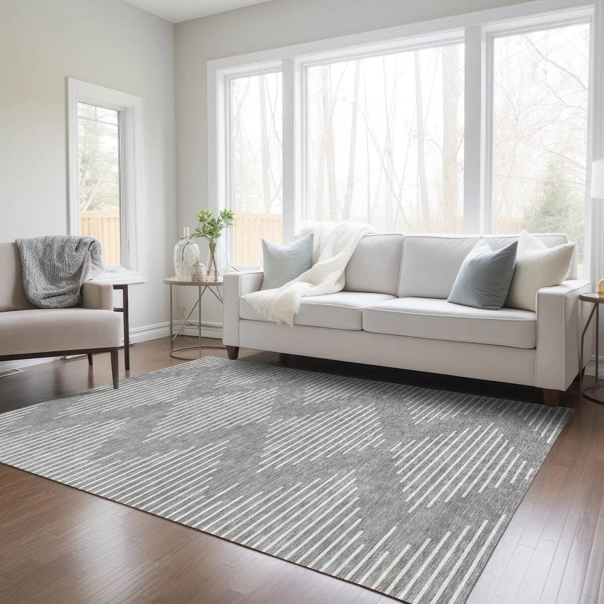 Machine Washable Indoor/ Outdoor Modern Stripe Chantille Rug