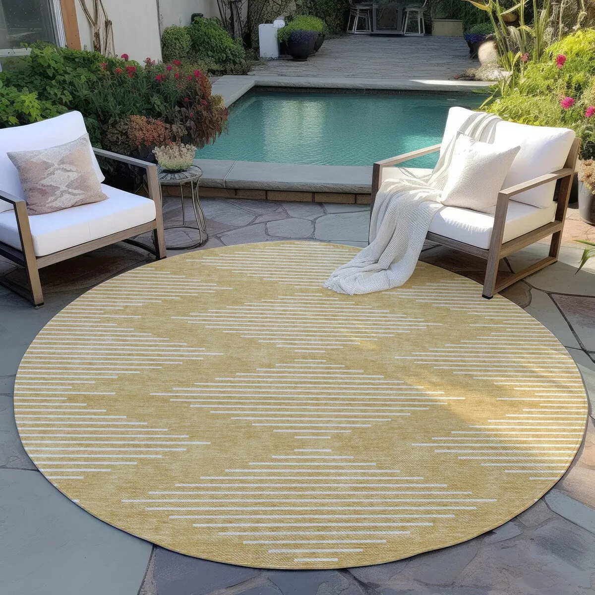 Machine Washable Indoor/ Outdoor Modern Stripe Chantille Rug