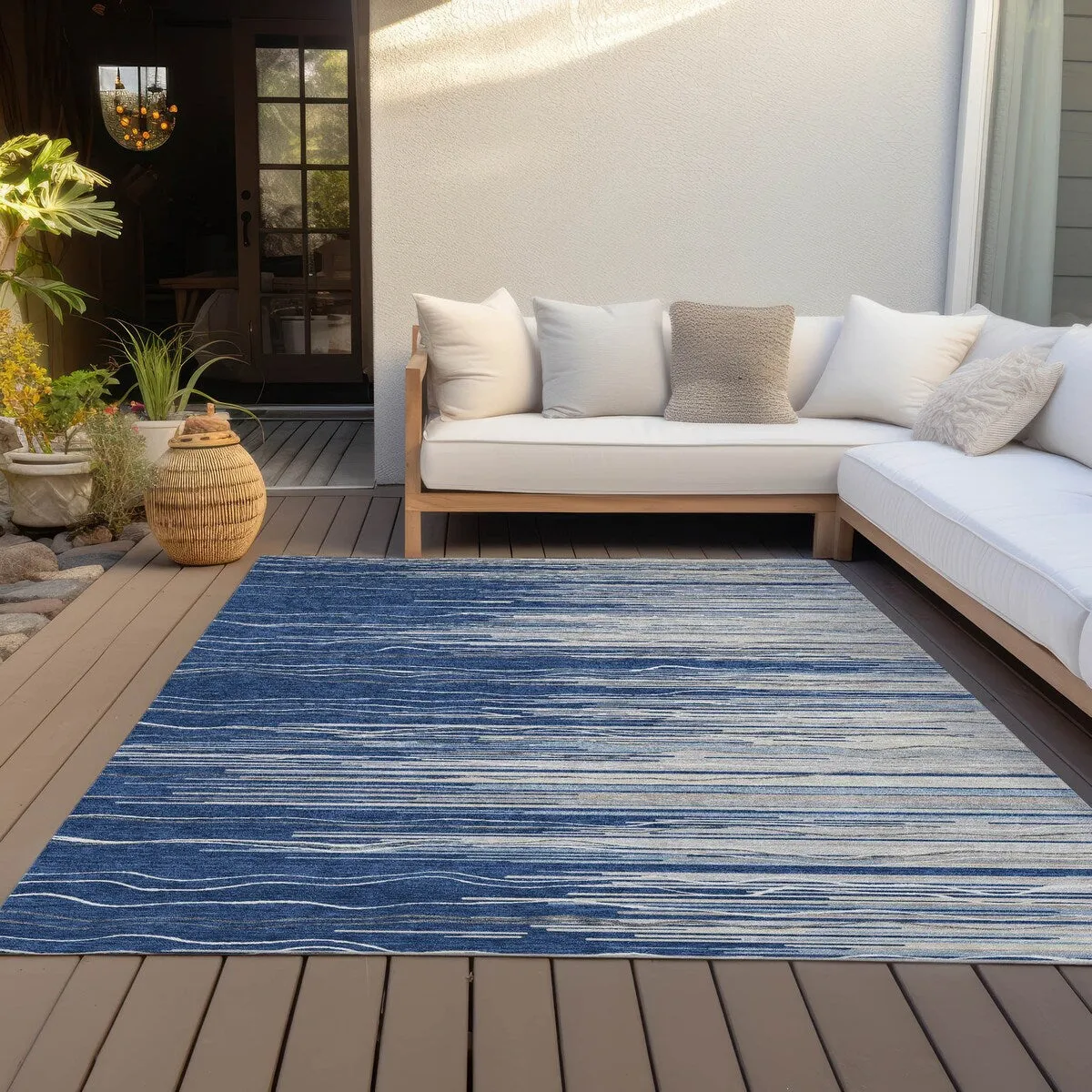 Machine Washable Indoor/ Outdoor Modern Stripe Chantille Rug
