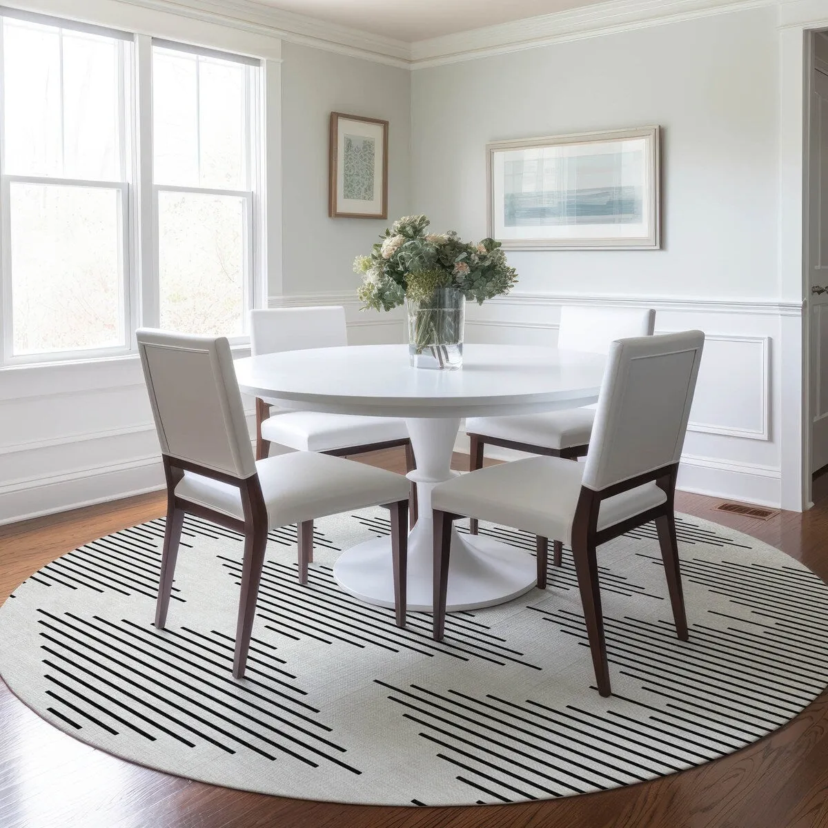 Machine Washable Indoor/ Outdoor Modern Stripe Chantille Rug