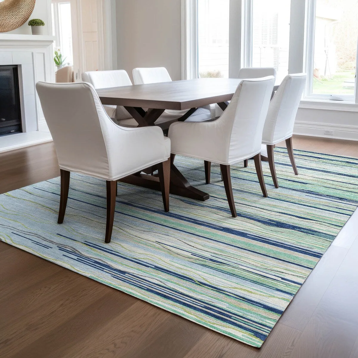 Machine Washable Indoor/ Outdoor Modern Stripe Chantille Rug