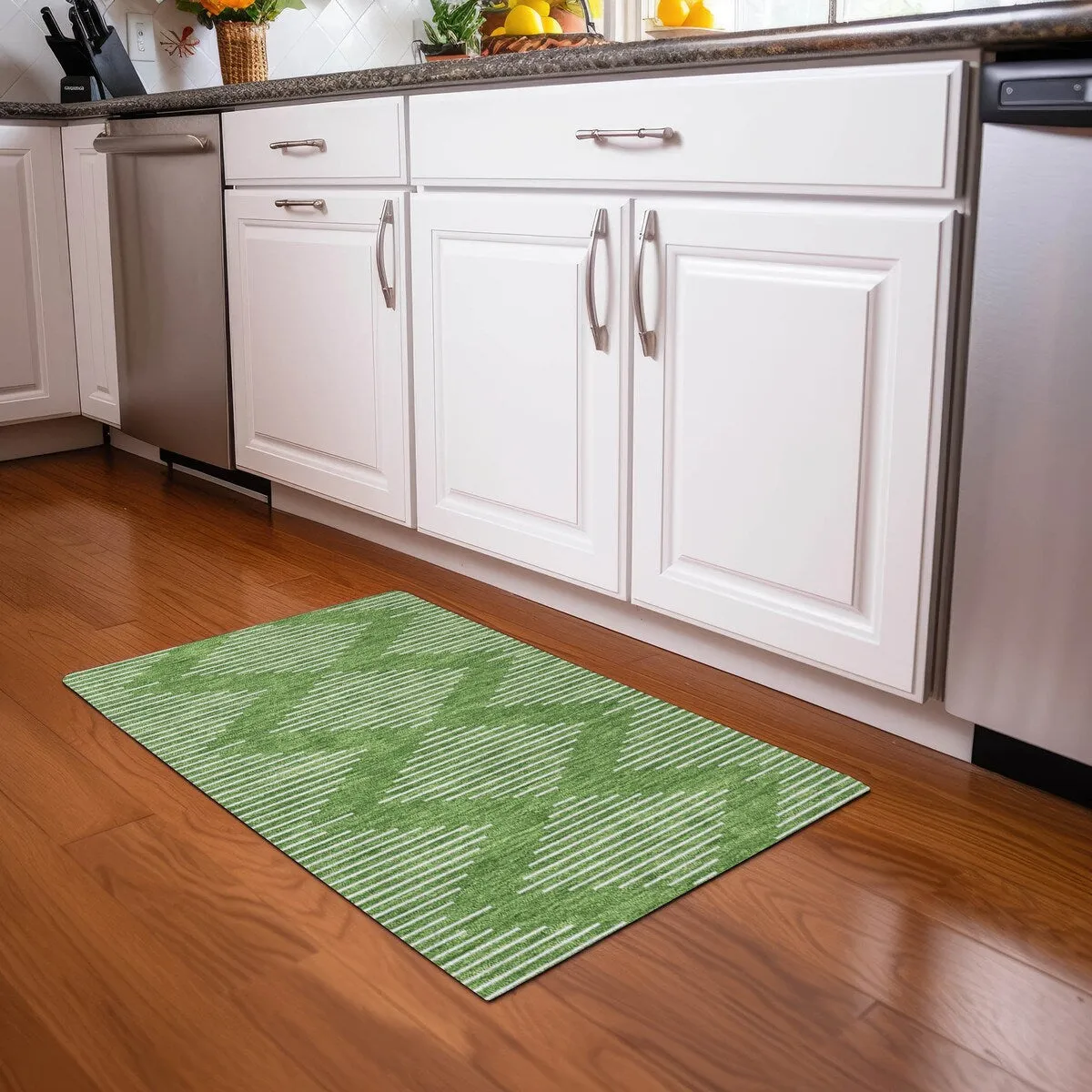 Machine Washable Indoor/ Outdoor Modern Stripe Chantille Rug
