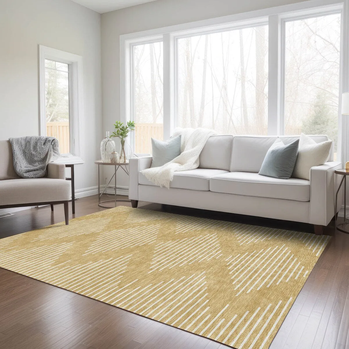 Machine Washable Indoor/ Outdoor Modern Stripe Chantille Rug