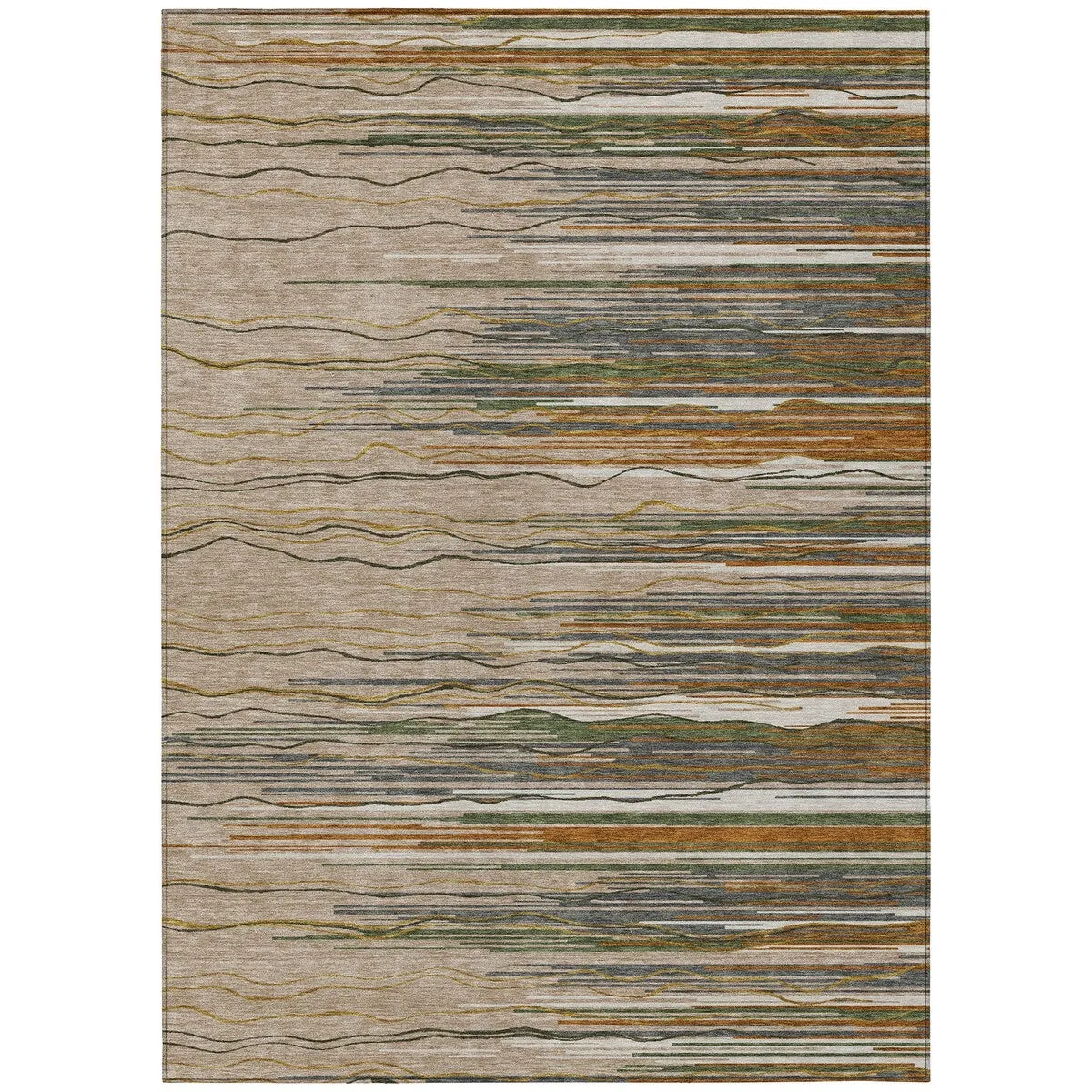 Machine Washable Indoor/ Outdoor Modern Stripe Chantille Rug