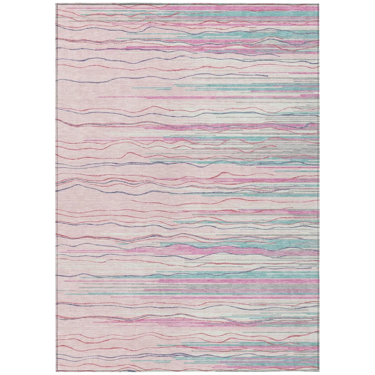 Machine Washable Indoor/ Outdoor Modern Stripe Chantille Rug