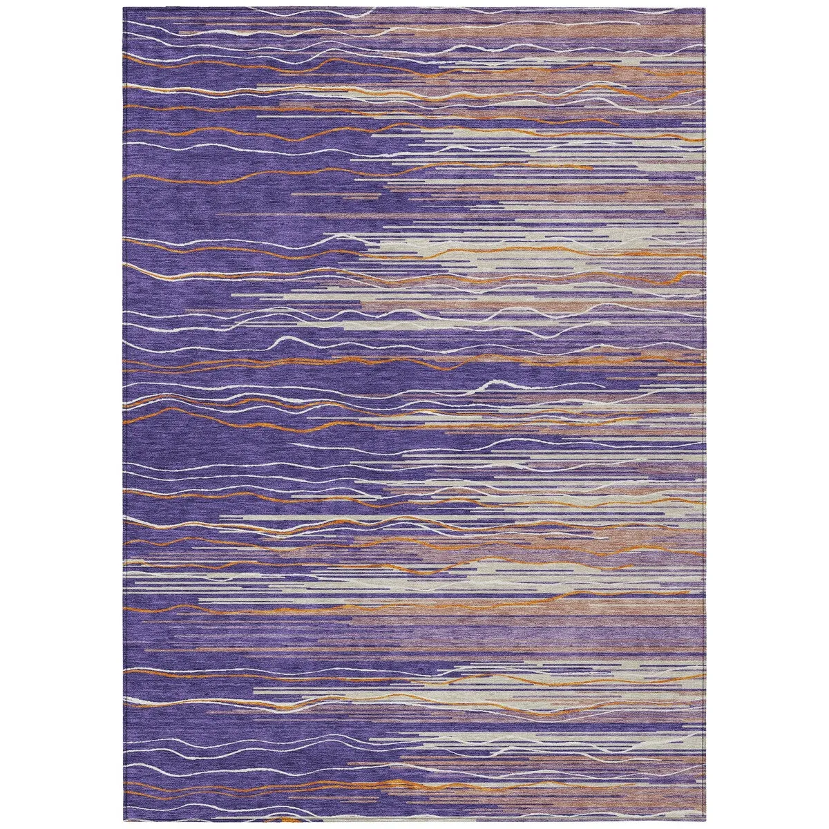 Machine Washable Indoor/ Outdoor Modern Stripe Chantille Rug