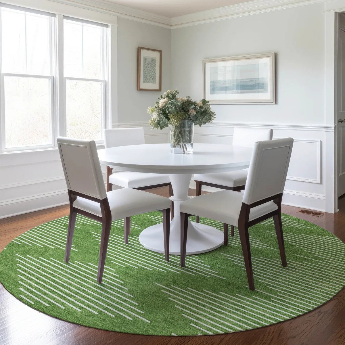 Machine Washable Indoor/ Outdoor Modern Stripe Chantille Rug