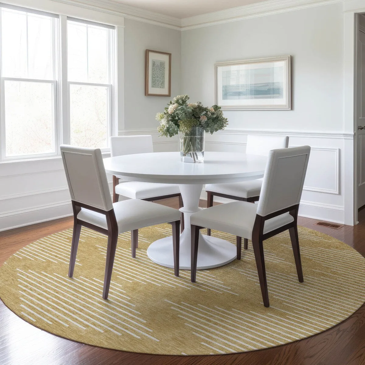Machine Washable Indoor/ Outdoor Modern Stripe Chantille Rug