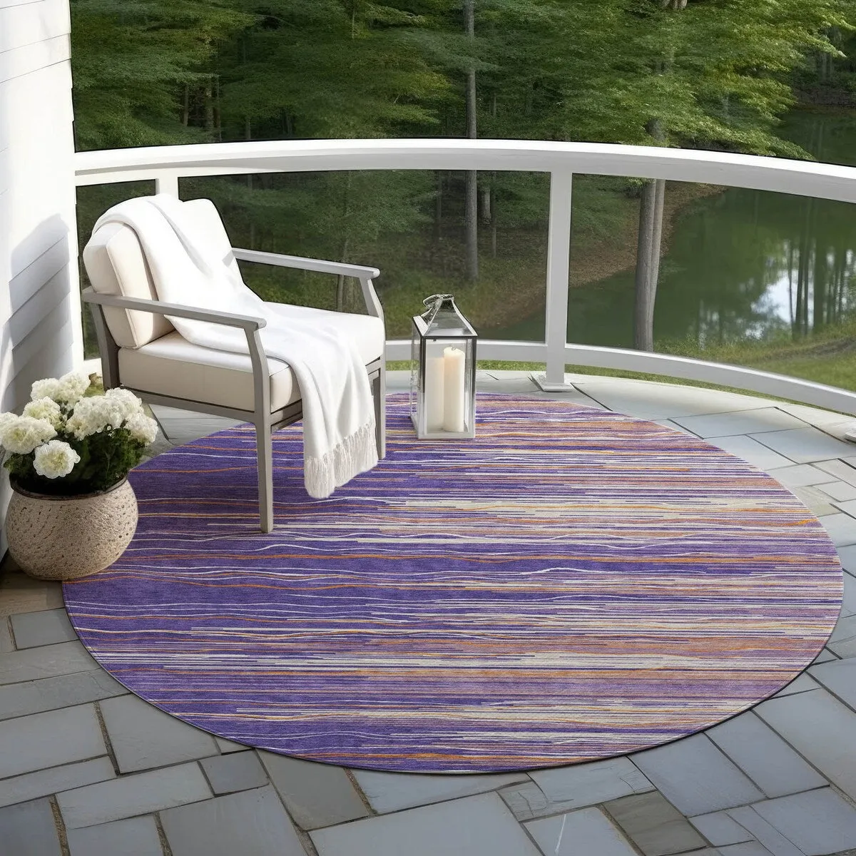 Machine Washable Indoor/ Outdoor Modern Stripe Chantille Rug
