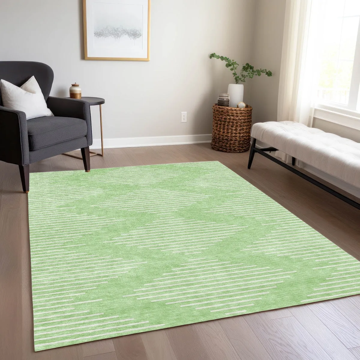 Machine Washable Indoor/ Outdoor Modern Stripe Chantille Rug