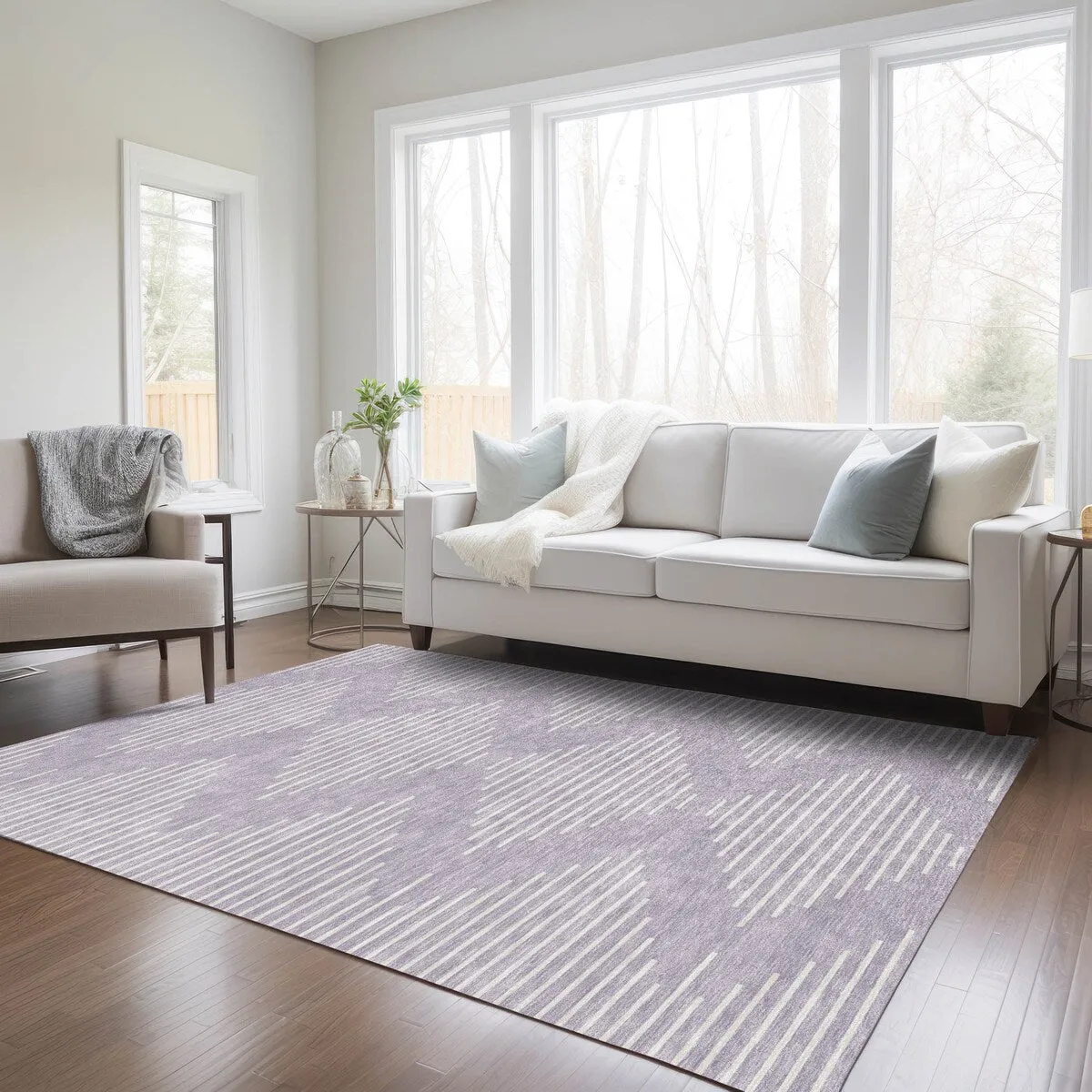 Machine Washable Indoor/ Outdoor Modern Stripe Chantille Rug