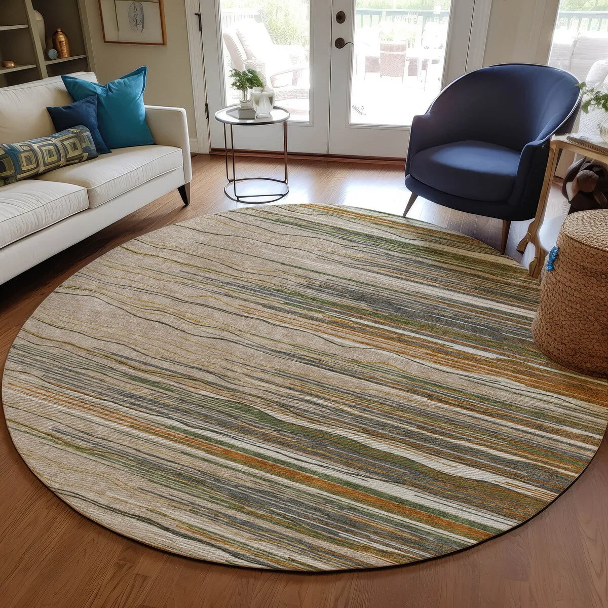 Machine Washable Indoor/ Outdoor Modern Stripe Chantille Rug