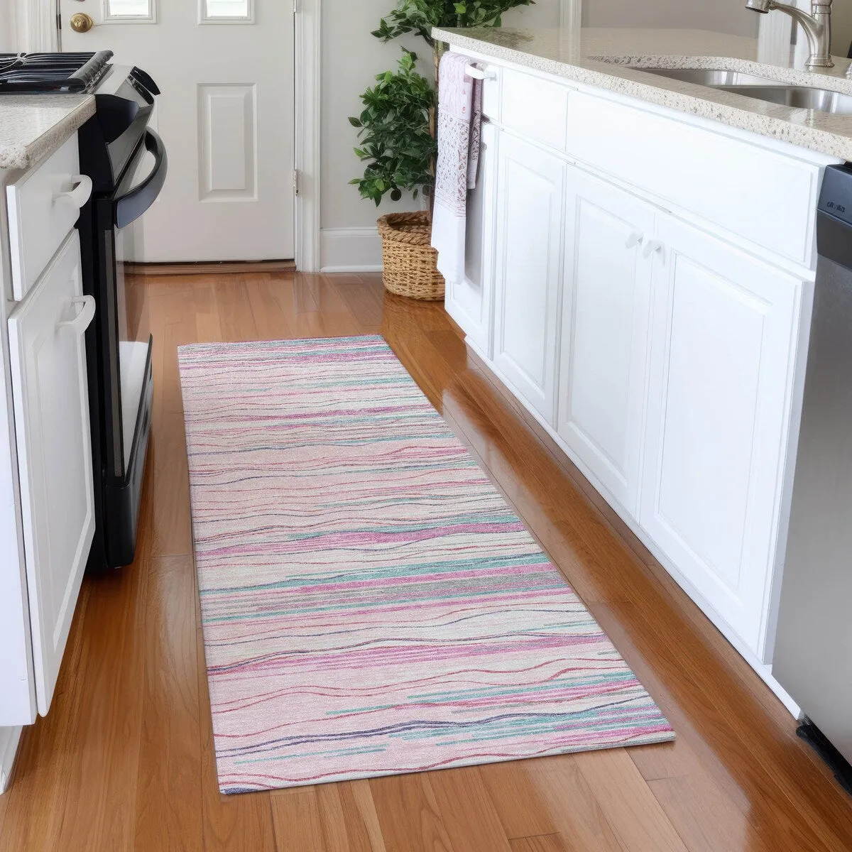 Machine Washable Indoor/ Outdoor Modern Stripe Chantille Rug