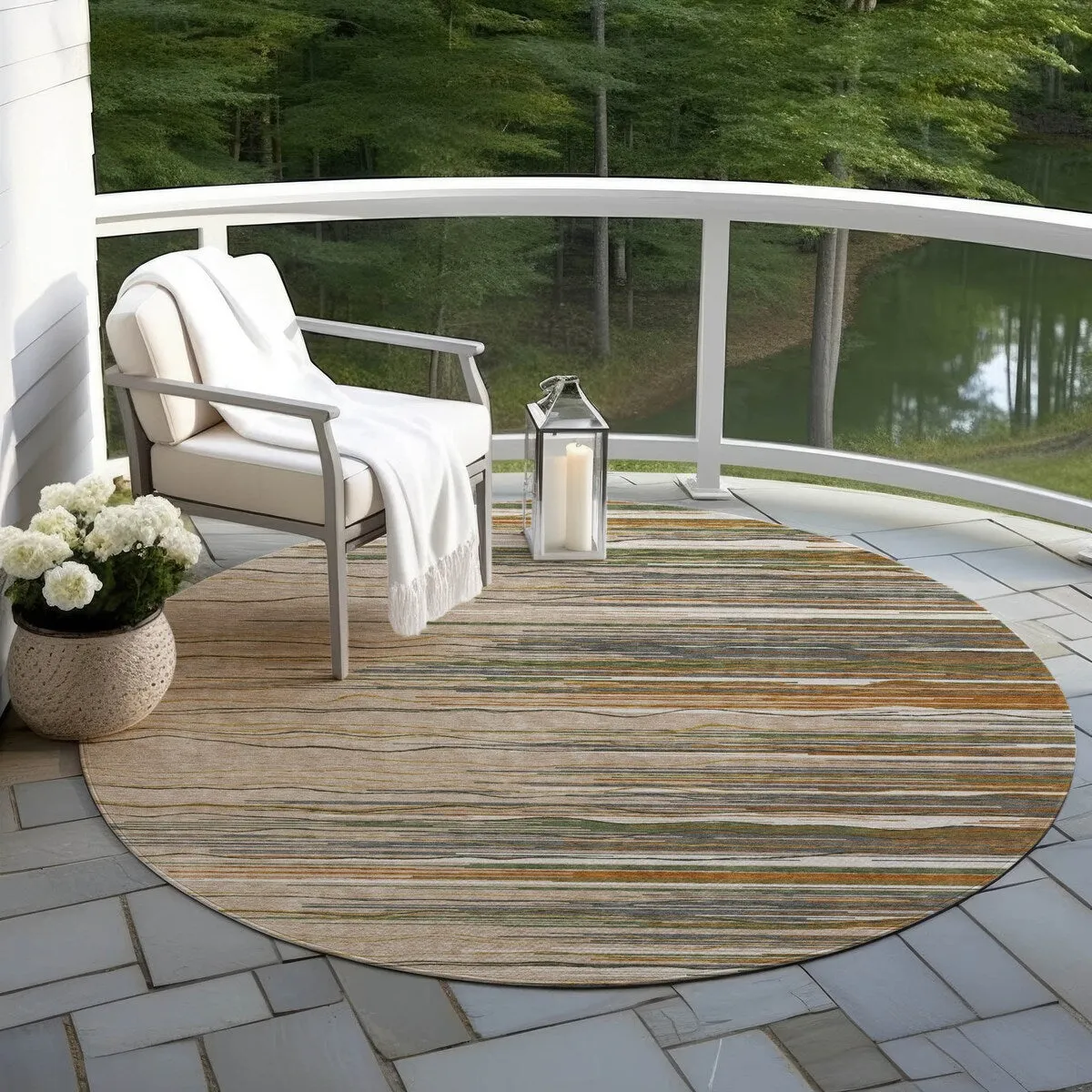 Machine Washable Indoor/ Outdoor Modern Stripe Chantille Rug