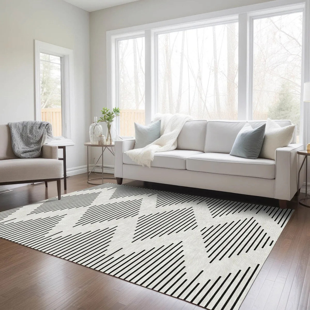 Machine Washable Indoor/ Outdoor Modern Stripe Chantille Rug