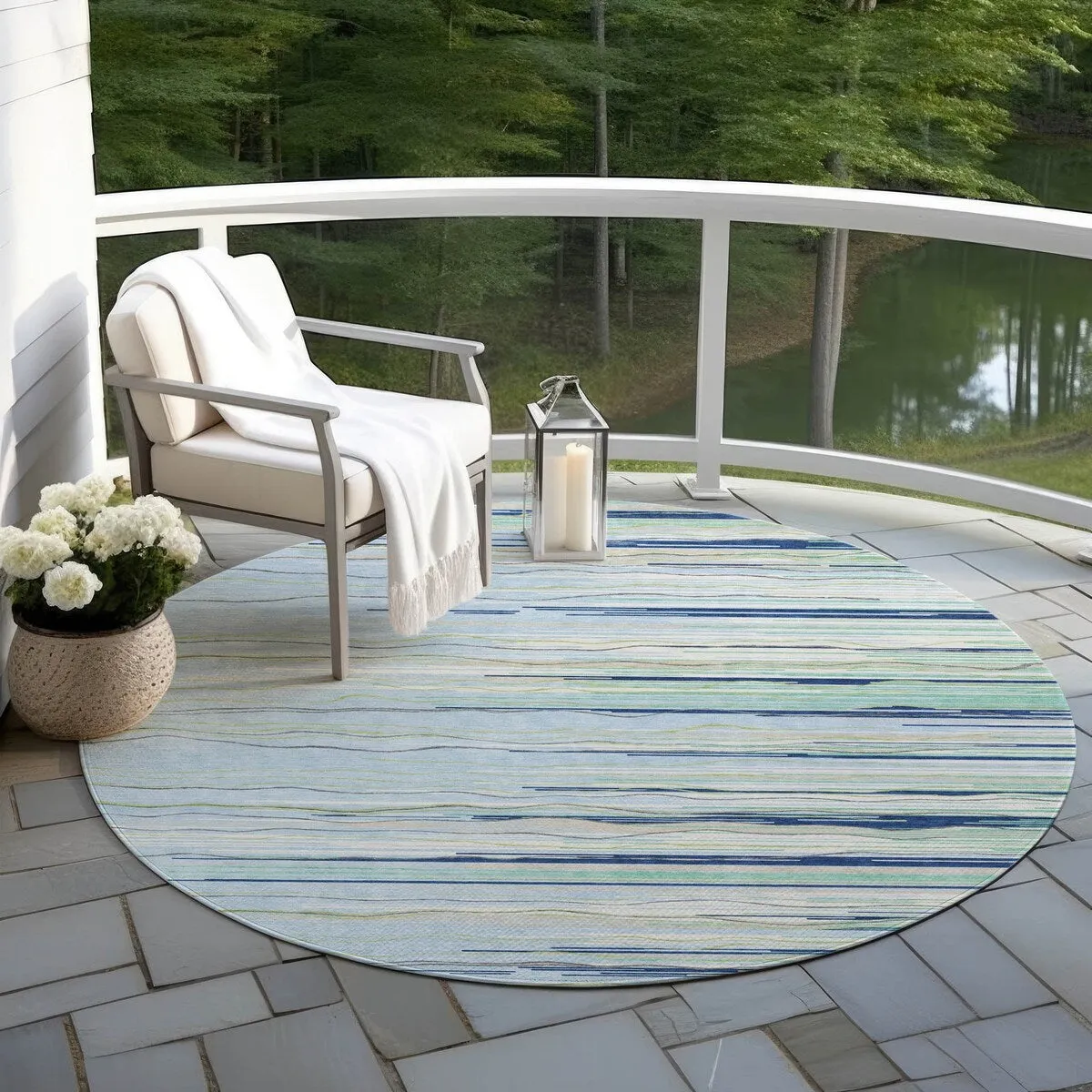 Machine Washable Indoor/ Outdoor Modern Stripe Chantille Rug