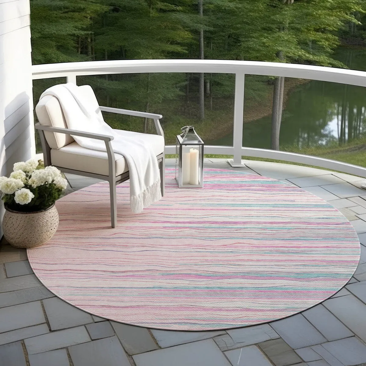 Machine Washable Indoor/ Outdoor Modern Stripe Chantille Rug