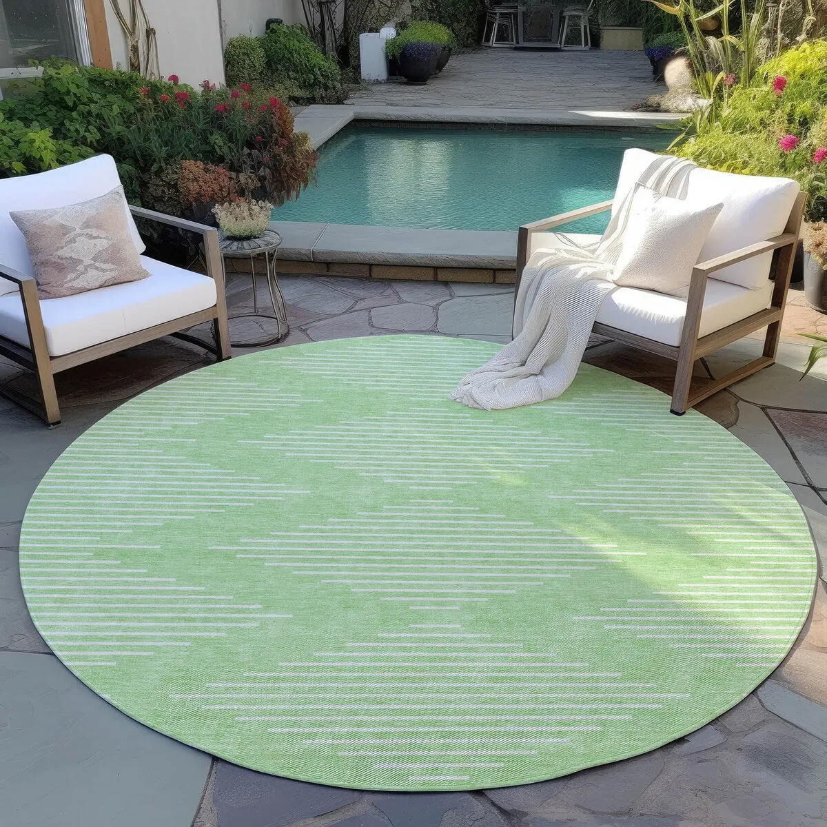 Machine Washable Indoor/ Outdoor Modern Stripe Chantille Rug