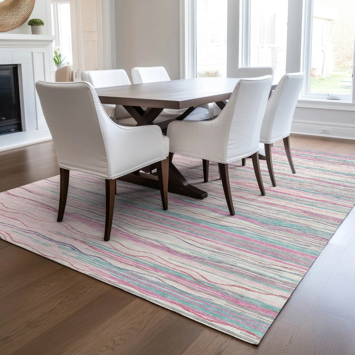 Machine Washable Indoor/ Outdoor Modern Stripe Chantille Rug