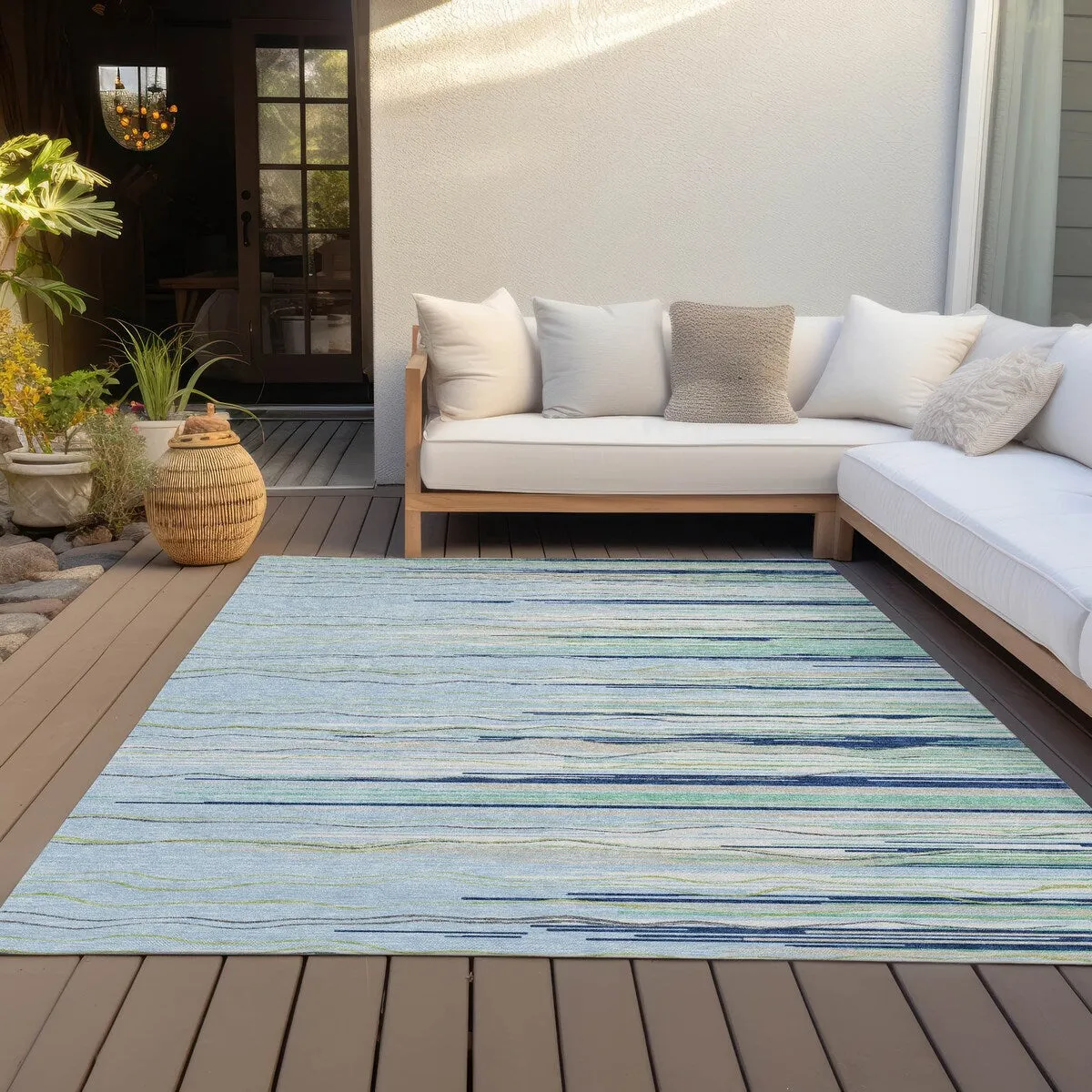 Machine Washable Indoor/ Outdoor Modern Stripe Chantille Rug