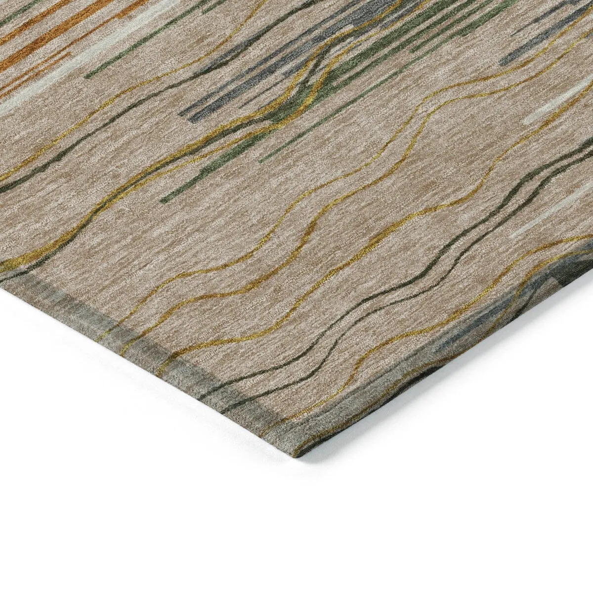 Machine Washable Indoor/ Outdoor Modern Stripe Chantille Rug